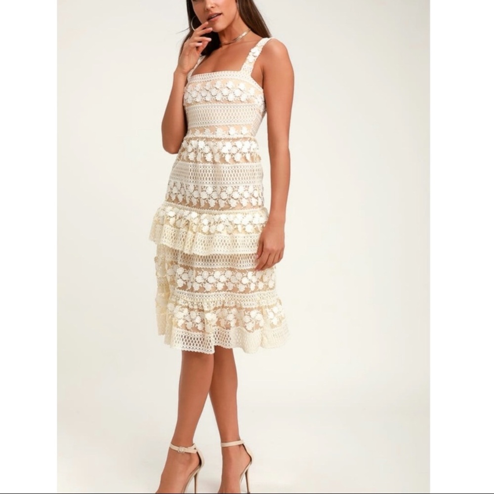 LULUS White Floral Lace Crochet Midi Dress S NWT